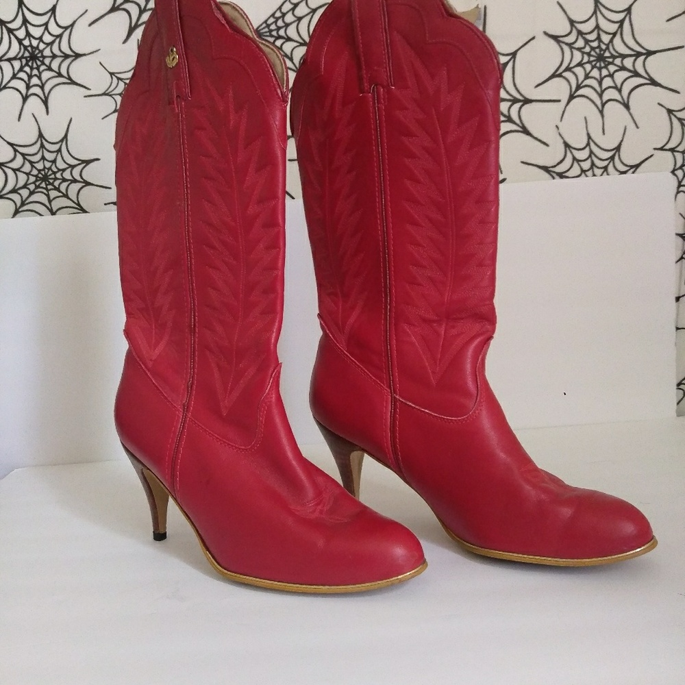 Vintage Western Cowboy Boots W Heels Size 9m